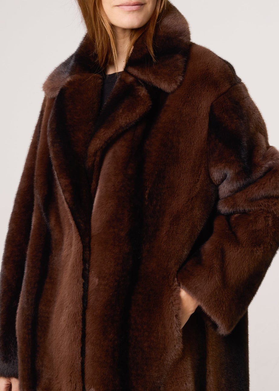 Blue Vanilla Brown Faux Fur Midi Coat