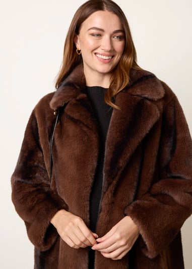 Blue Vanilla Brown Faux Fur Midi Coat