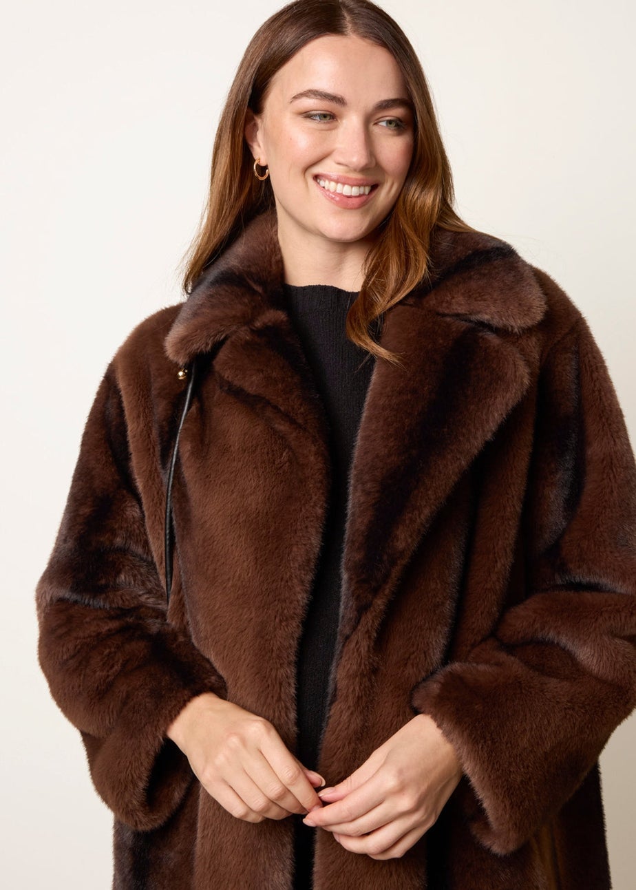 Blue Vanilla Brown Faux Fur Midi Coat