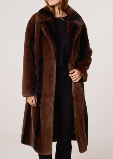 Blue Vanilla Brown Faux Fur Midi Coat