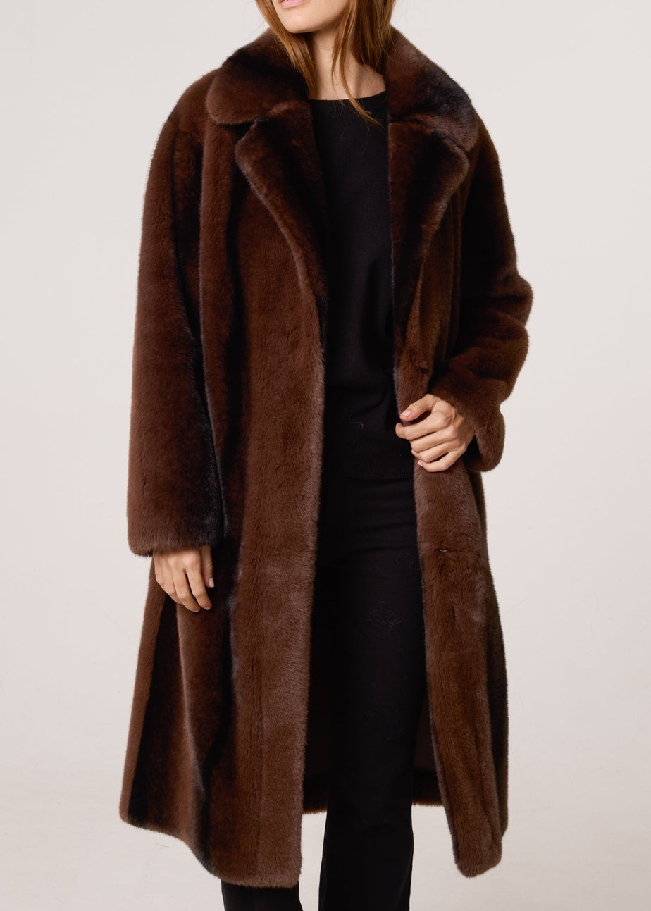 Blue Vanilla Brown Faux Fur Midi Coat