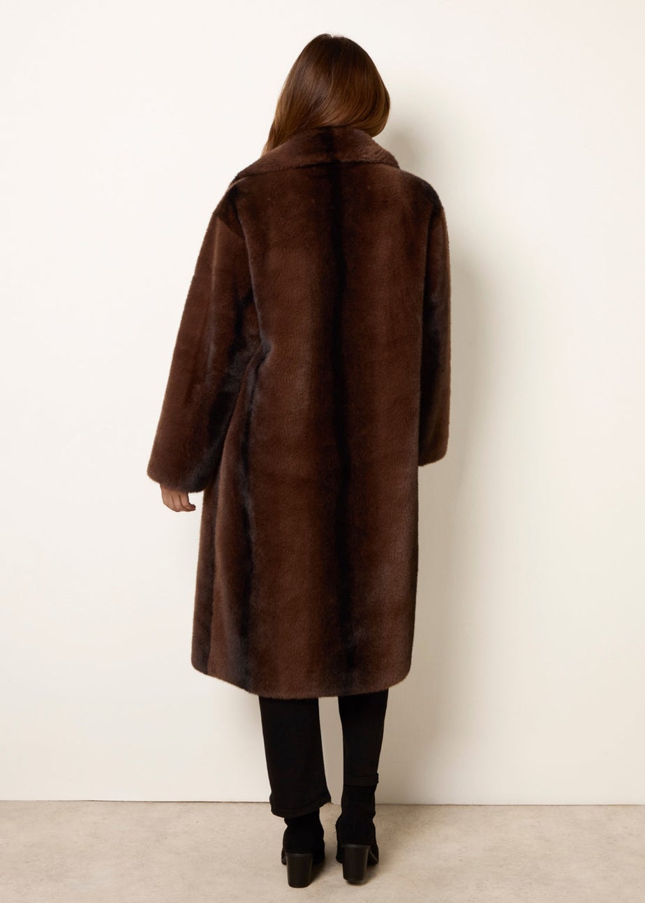 Blue Vanilla Brown Faux Fur Midi Coat