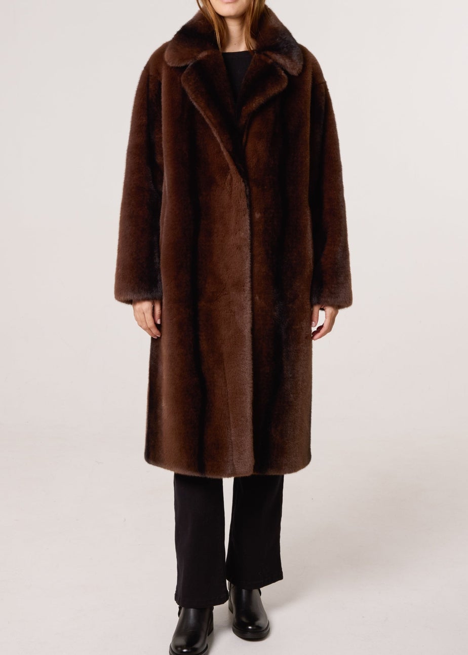 Blue Vanilla Brown Faux Fur Midi Coat