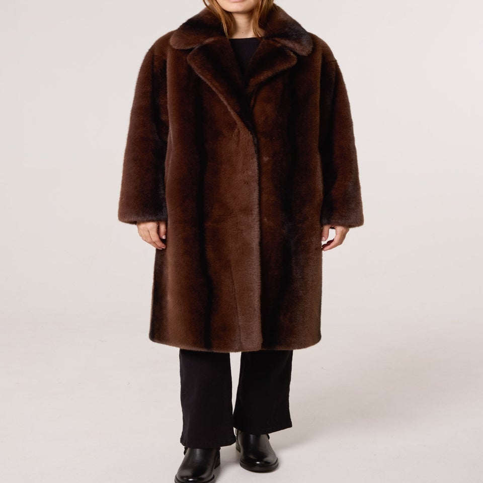 Blue Vanilla Brown Faux Fur Midi Coat