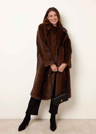 Blue Vanilla Brown Faux Fur Midi Coat