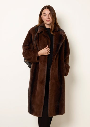 Blue Vanilla Brown Faux Fur Midi Coat