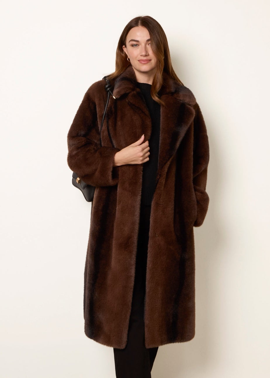 Blue Vanilla Brown Faux Fur Midi Coat