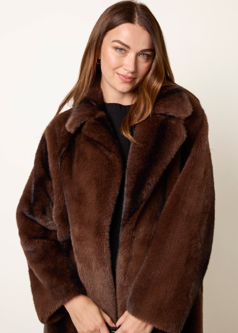 Blue Vanilla Brown Faux Fur Midi Coat