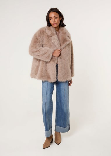 Blue Vanilla Beige Short Faux Fur Coat