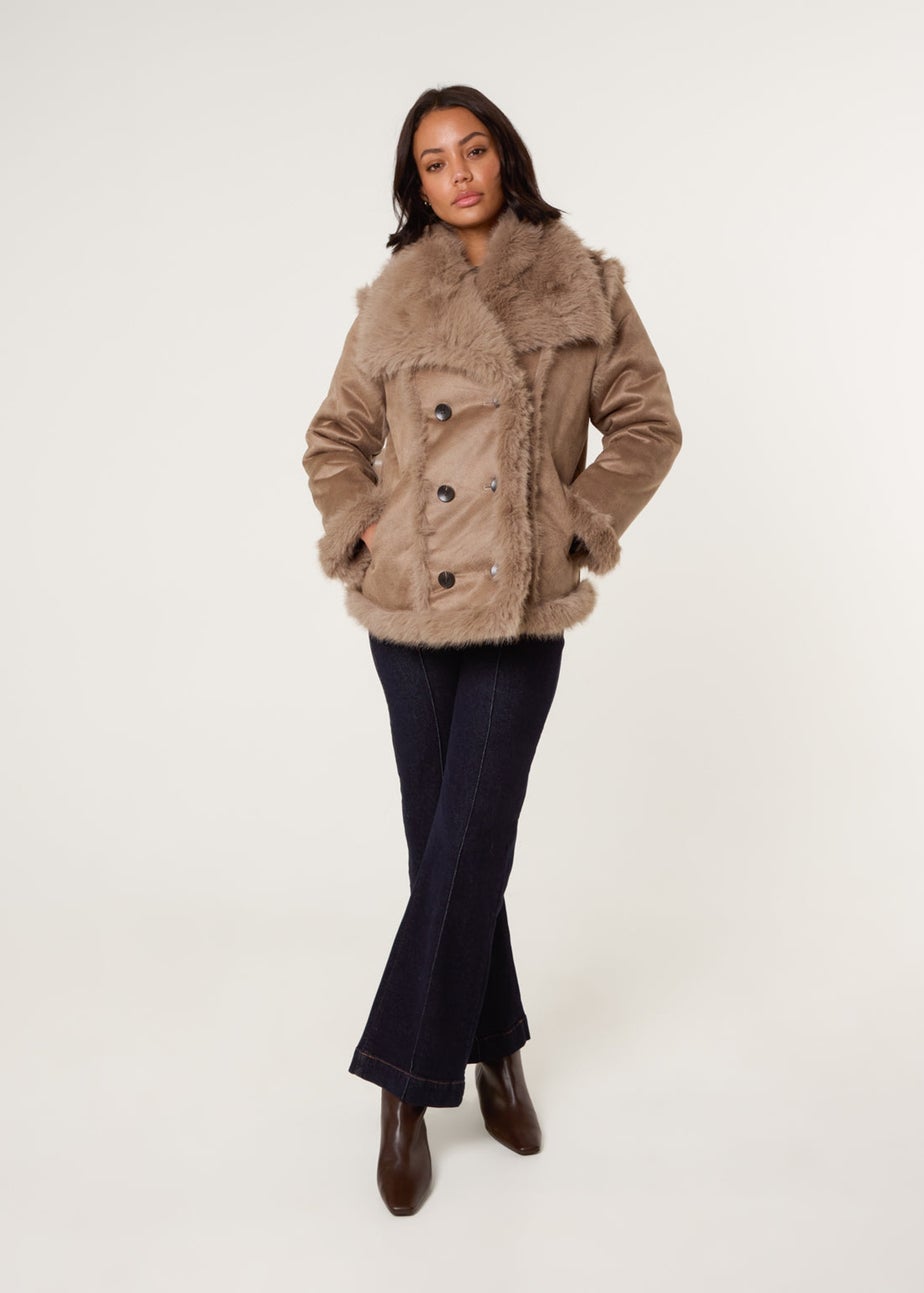 Blue Vanilla Camel Reversible Short Faux Fur Coat