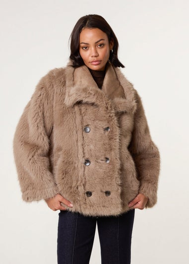 Blue Vanilla Camel Reversible Short Faux Fur Coat