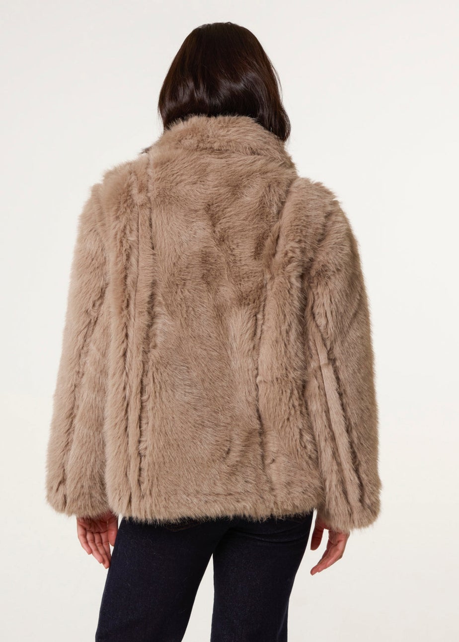 Blue Vanilla Camel Reversible Short Faux Fur Coat