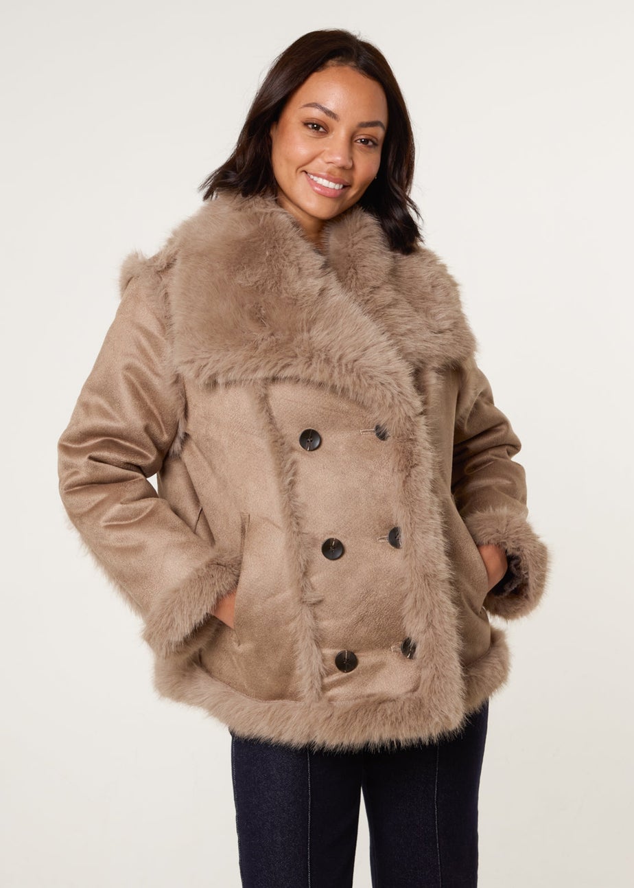 Blue Vanilla Camel Reversible Short Faux Fur Coat