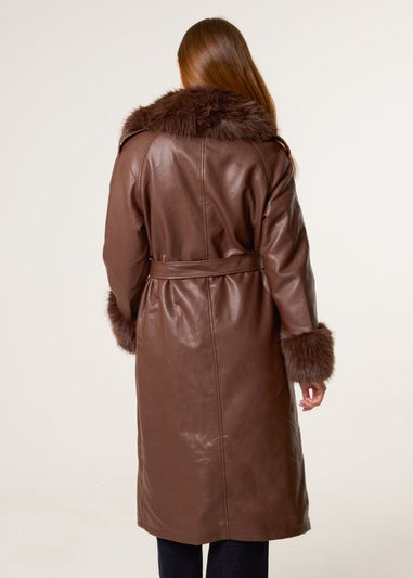 Blue Vanilla Brown Faux Fur Cuff & Collar Coat