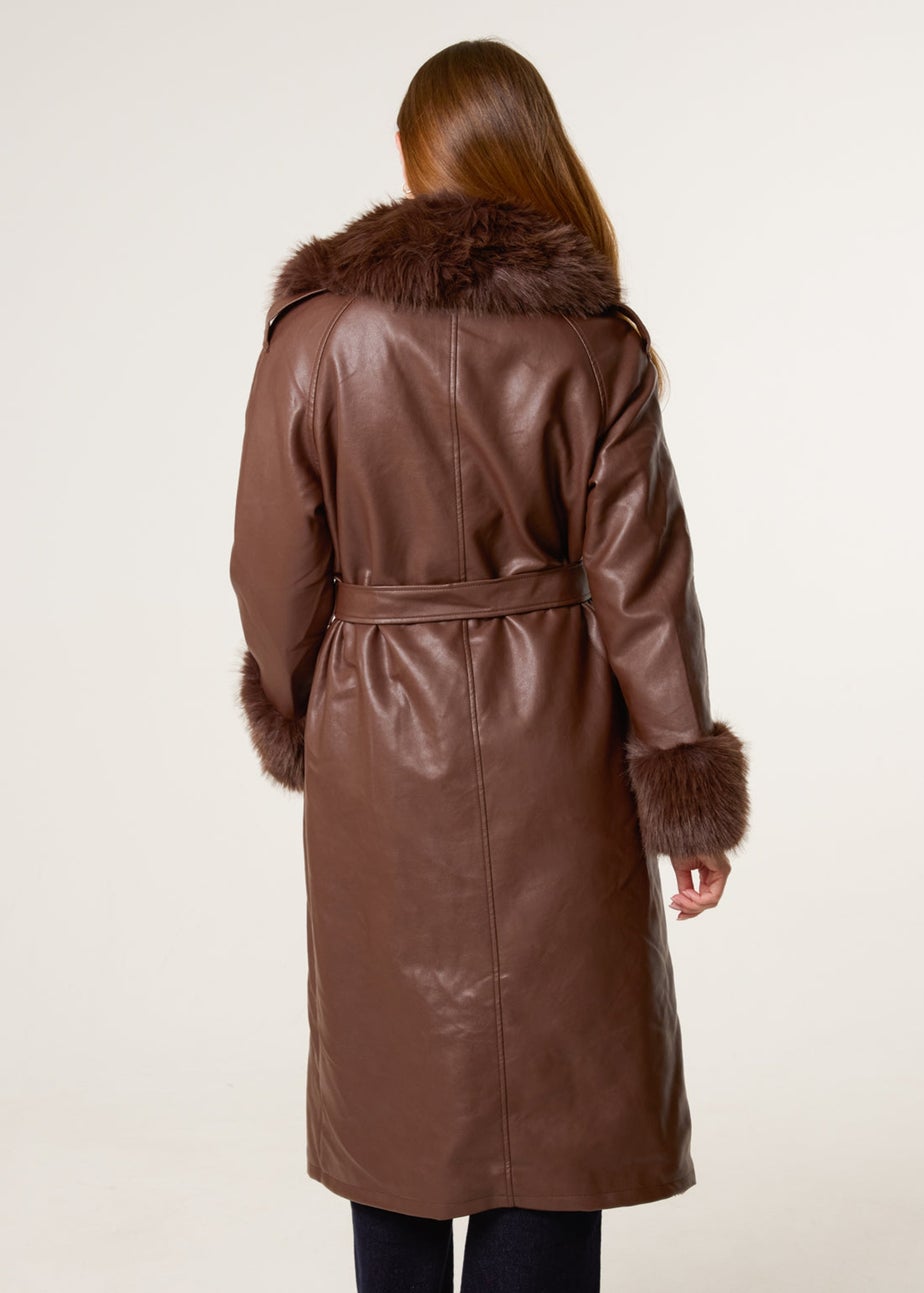 Blue Vanilla Brown Faux Fur Cuff & Collar Coat