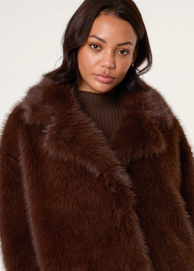 Blue Vanilla Brown Short Faux Fur Coat