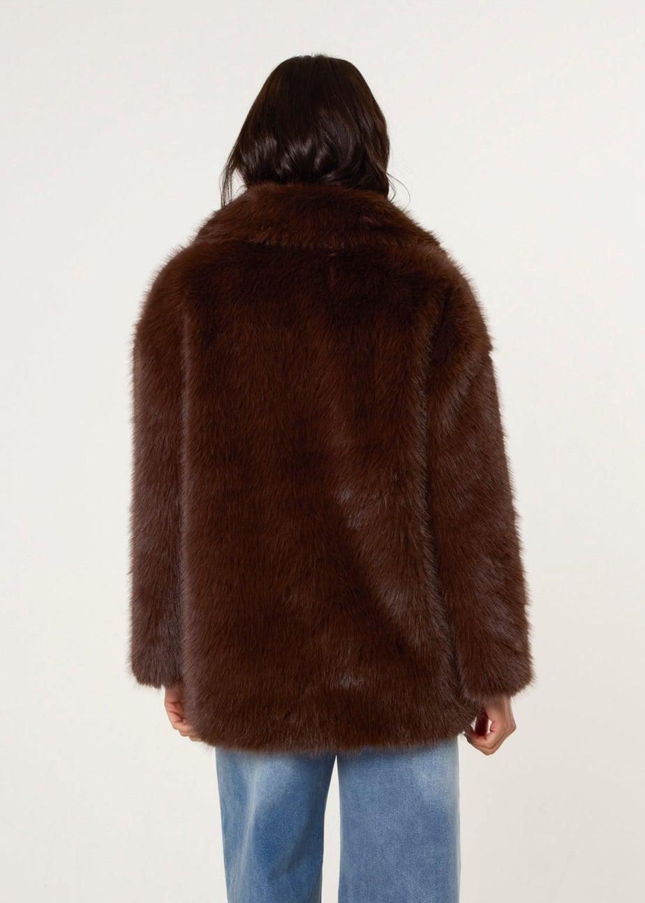 Blue Vanilla Brown Short Faux Fur Coat