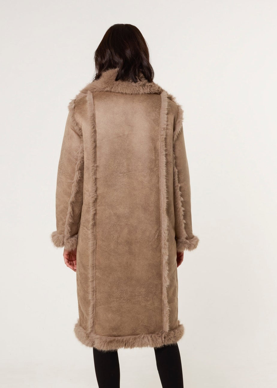 Blue Vanilla Camel Reversible Midi Faux Fur Coat