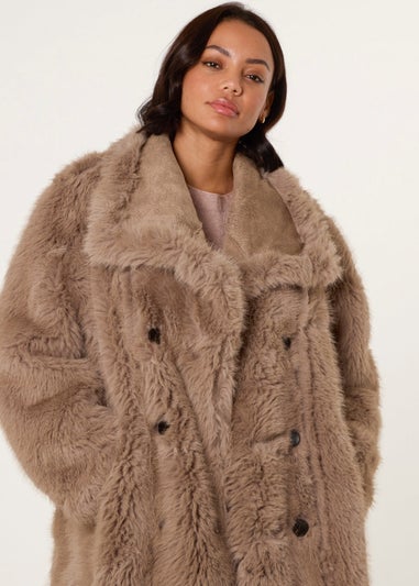 Blue Vanilla Camel Reversible Midi Faux Fur Coat