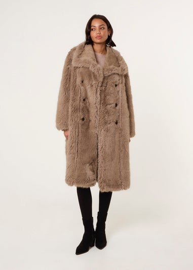 Blue Vanilla Camel Reversible Midi Faux Fur Coat