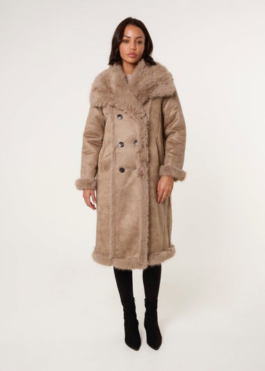 Blue Vanilla Camel Reversible Midi Faux Fur Coat