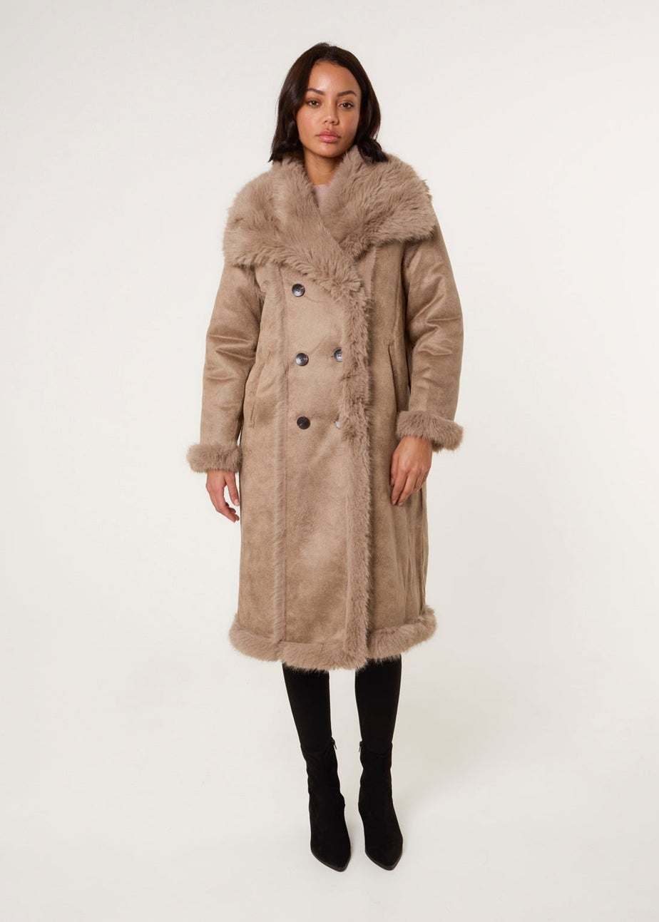 Blue Vanilla Camel Reversible Midi Faux Fur Coat