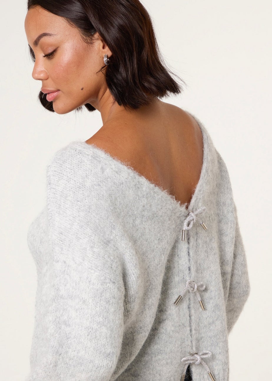 Blue Vanilla Grey Bow Knit Cardigan