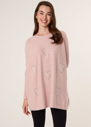 Blue Vanilla Pink Embellished Oversized Heart Jumper