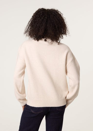 Blue Vanilla Stone Turtle Neck Shoulder Brooch Detailed Jumper