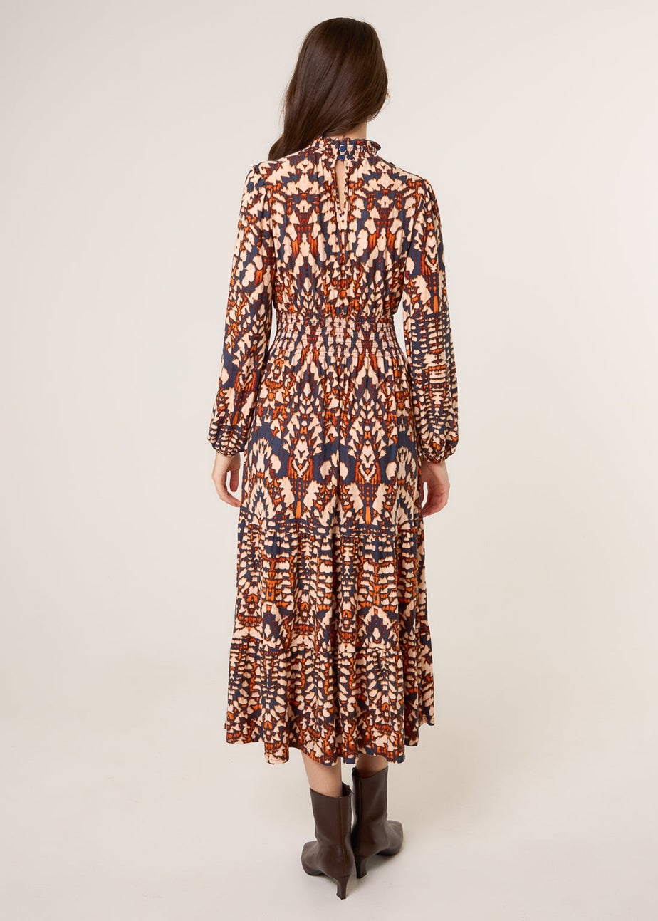 Blue Vanilla Multi Frilled Shirred High Neck Shirred Waist Dress