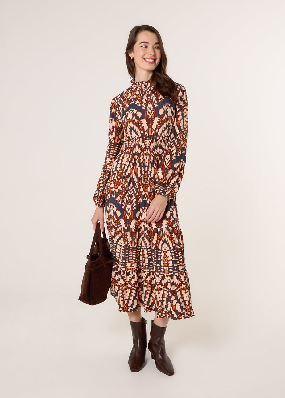 Blue Vanilla Multi Frilled Shirred High Neck Shirred Waist Dress