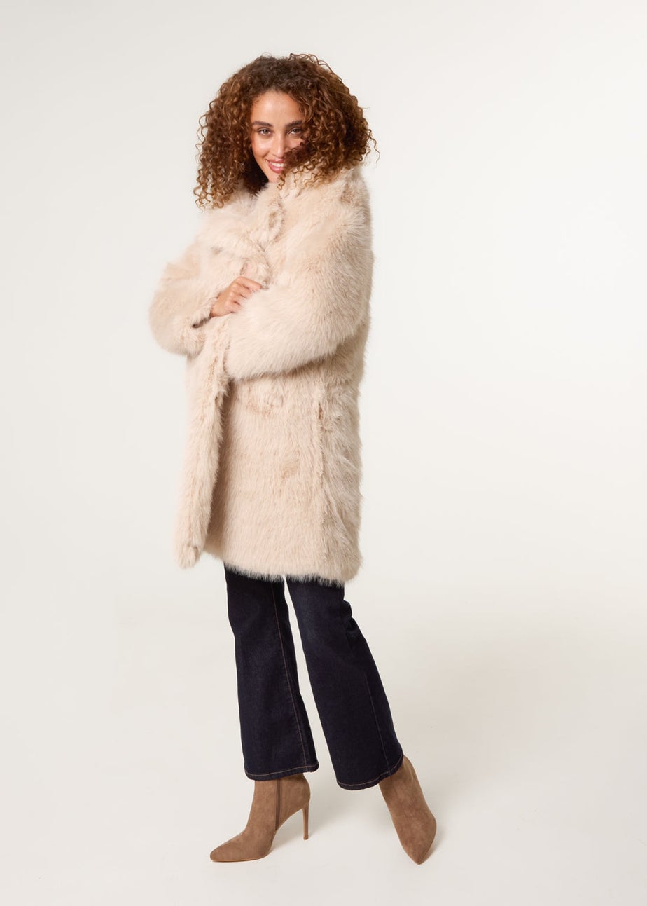 Blue Vanilla Stone Faux Fur Long Coat