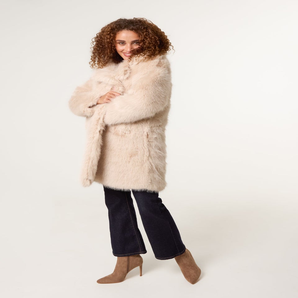 Blue Vanilla Stone Faux Fur Long Coat