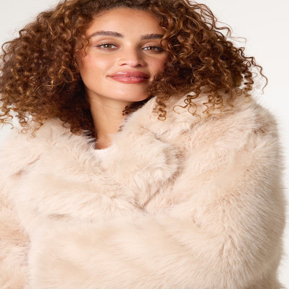 Blue Vanilla Stone Faux Fur Long Coat