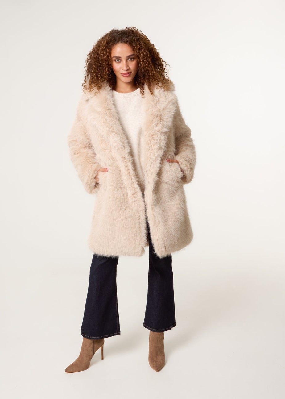 Blue Vanilla Stone Faux Fur Long Coat