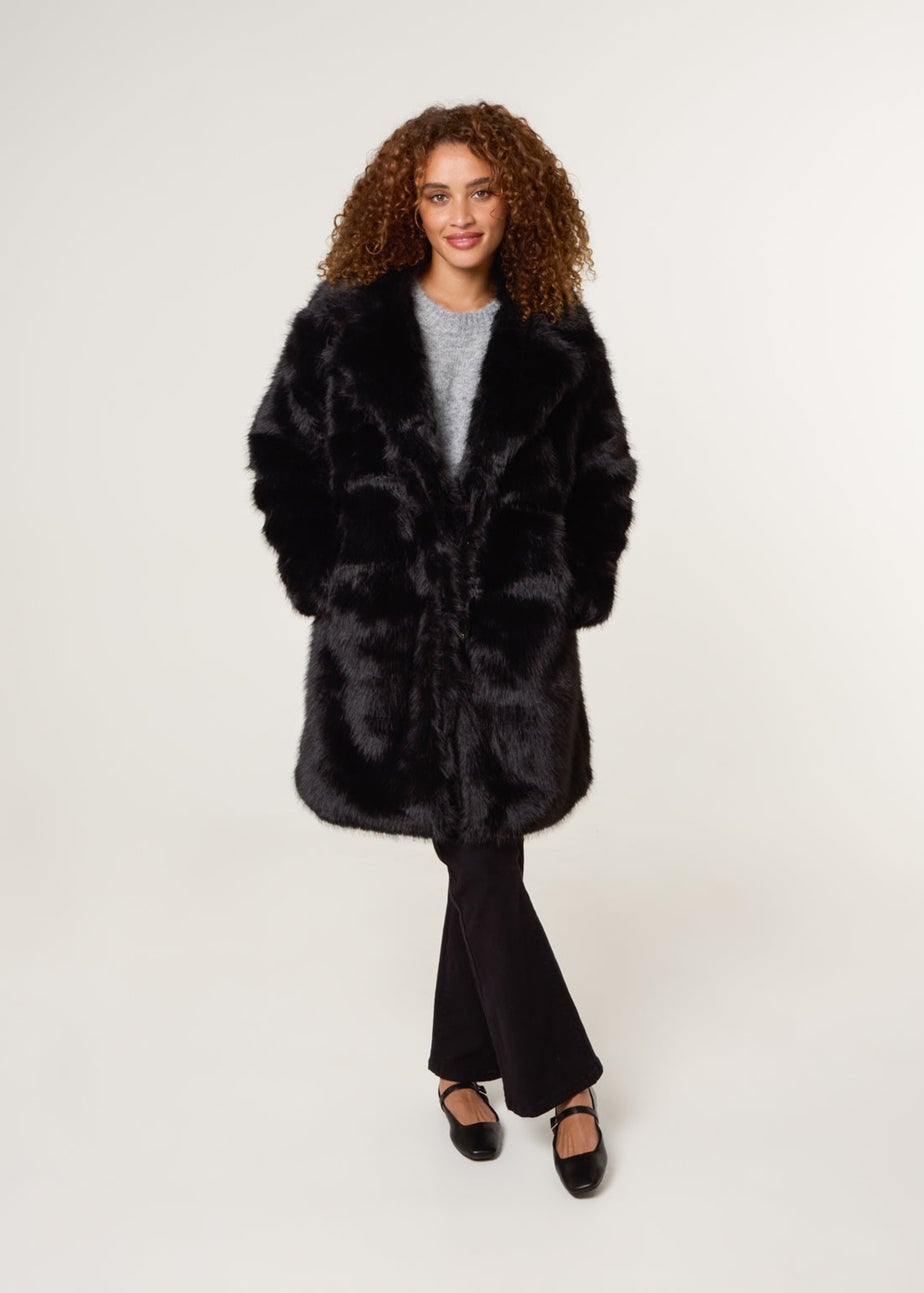 Blue Vanilla Black Faux Fur Long Coat