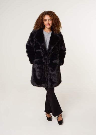 Blue Vanilla Black Faux Fur Long Coat
