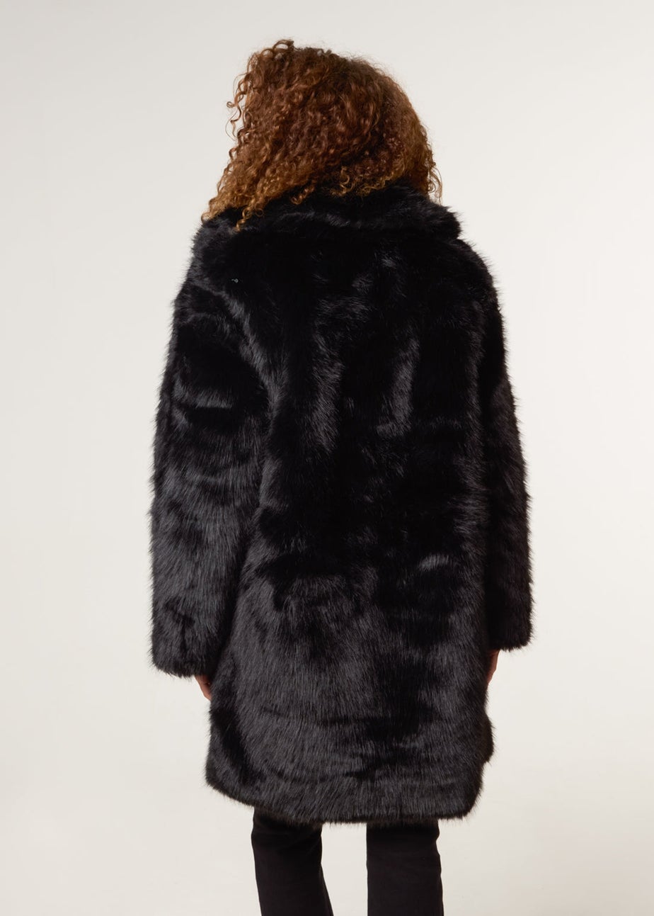 Blue Vanilla Black Faux Fur Long Coat