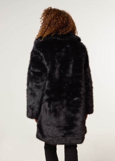 Blue Vanilla Black Faux Fur Long Coat