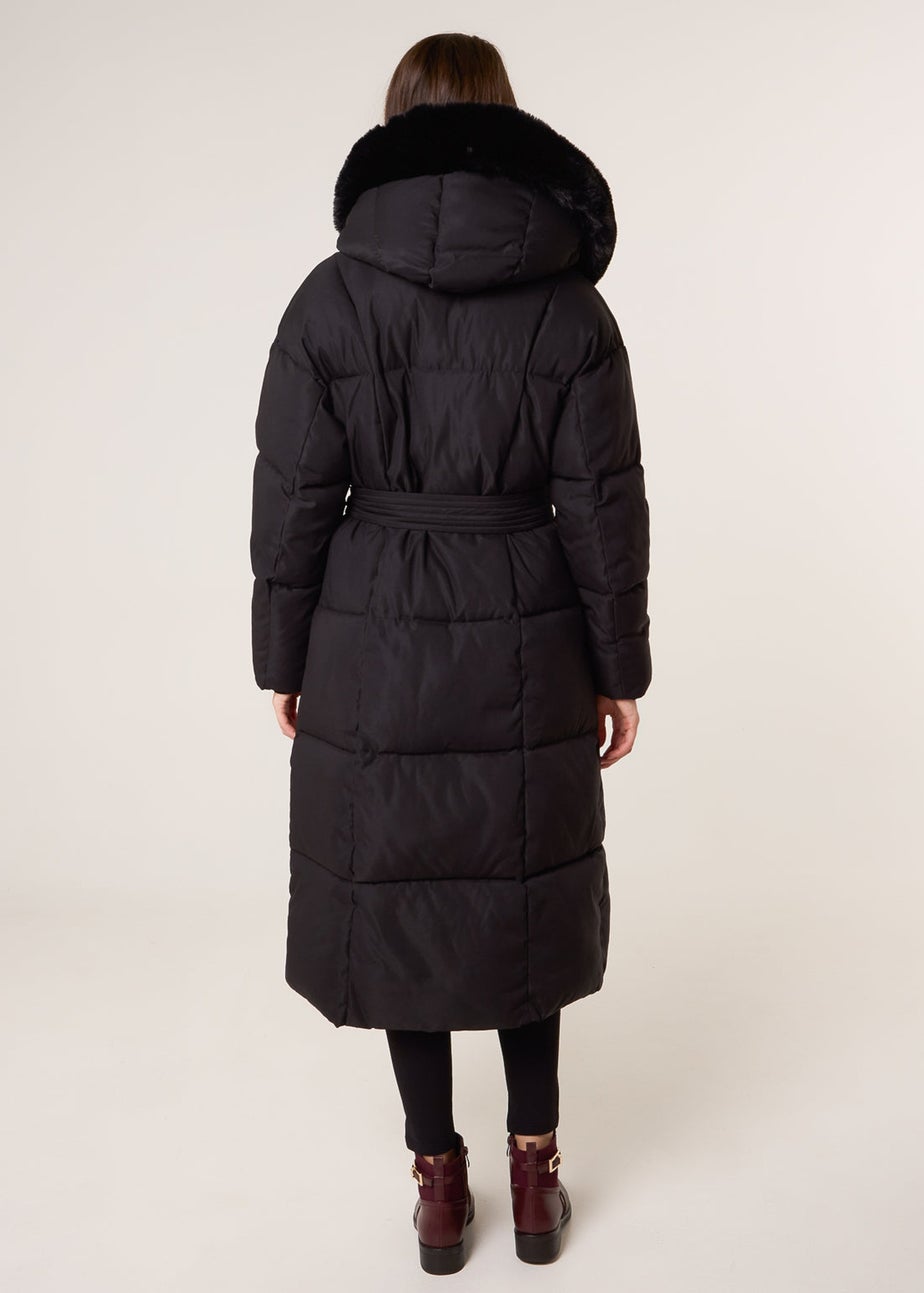 Blue Vanilla Black Long Puffer Faux Fur Hooded Coat