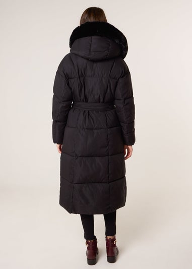 Blue Vanilla Black Long Puffer Faux Fur Hooded Coat