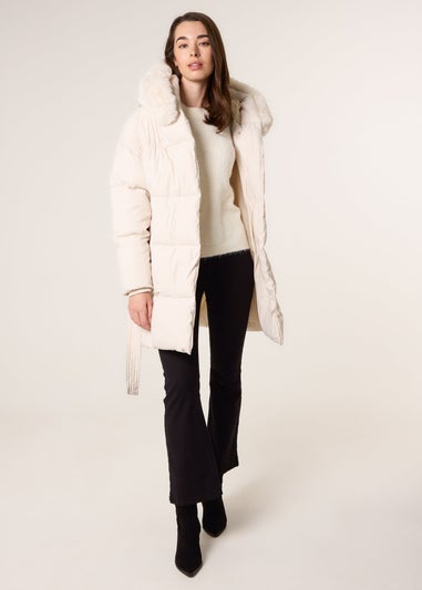 Blue Vanilla Stone Faux Fur Hood Puffer Coat