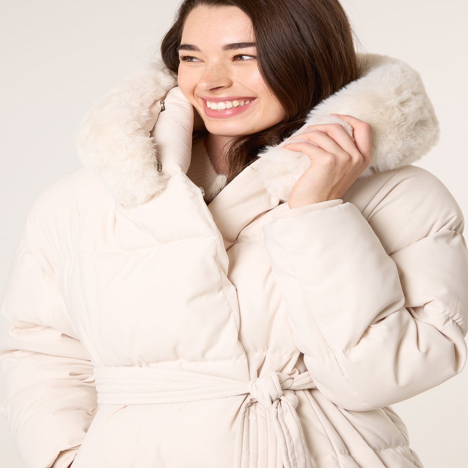 Blue Vanilla Stone Faux Fur Hood Puffer Coat