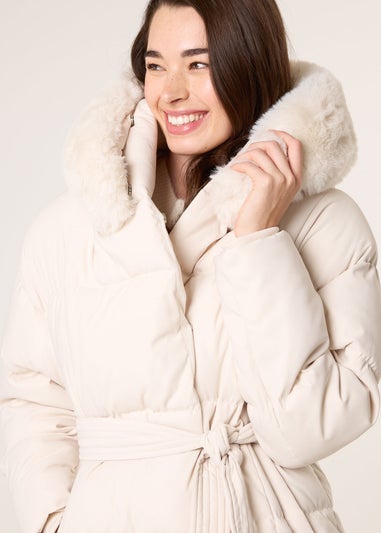 Blue Vanilla Stone Faux Fur Hood Puffer Coat