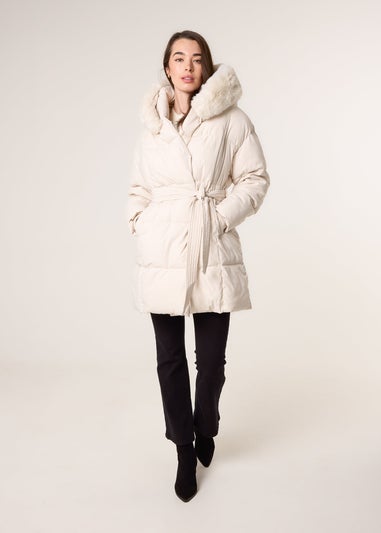 Blue Vanilla Stone Faux Fur Hood Puffer Coat