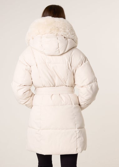 Blue Vanilla Stone Faux Fur Hood Puffer Coat