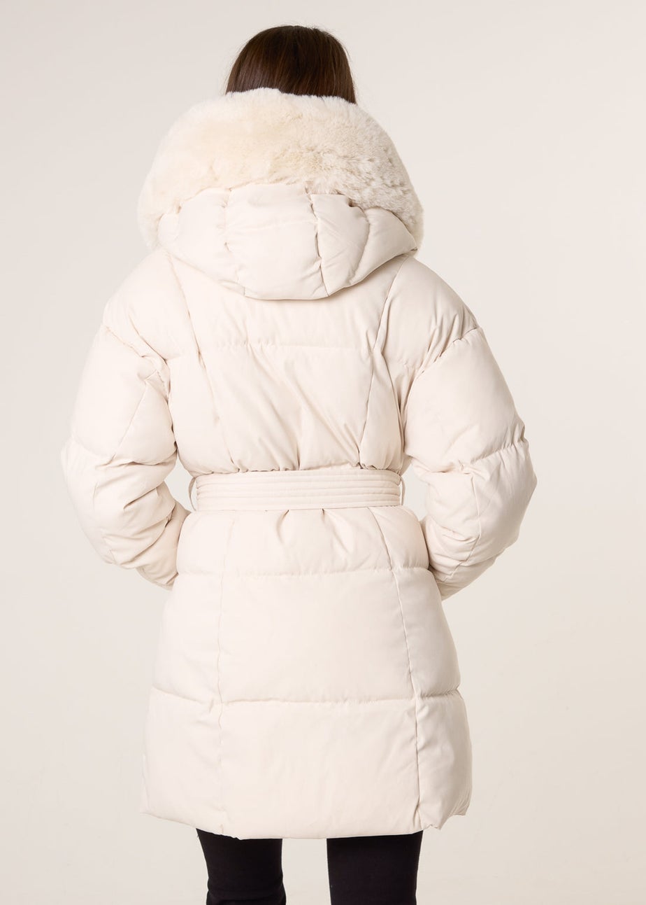 Blue Vanilla Stone Faux Fur Hood Puffer Coat