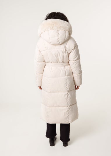 Blue Vanilla Stone Long Puffer Faux Fur Hooded Coat