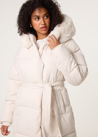 Blue Vanilla Stone Long Puffer Faux Fur Hooded Coat