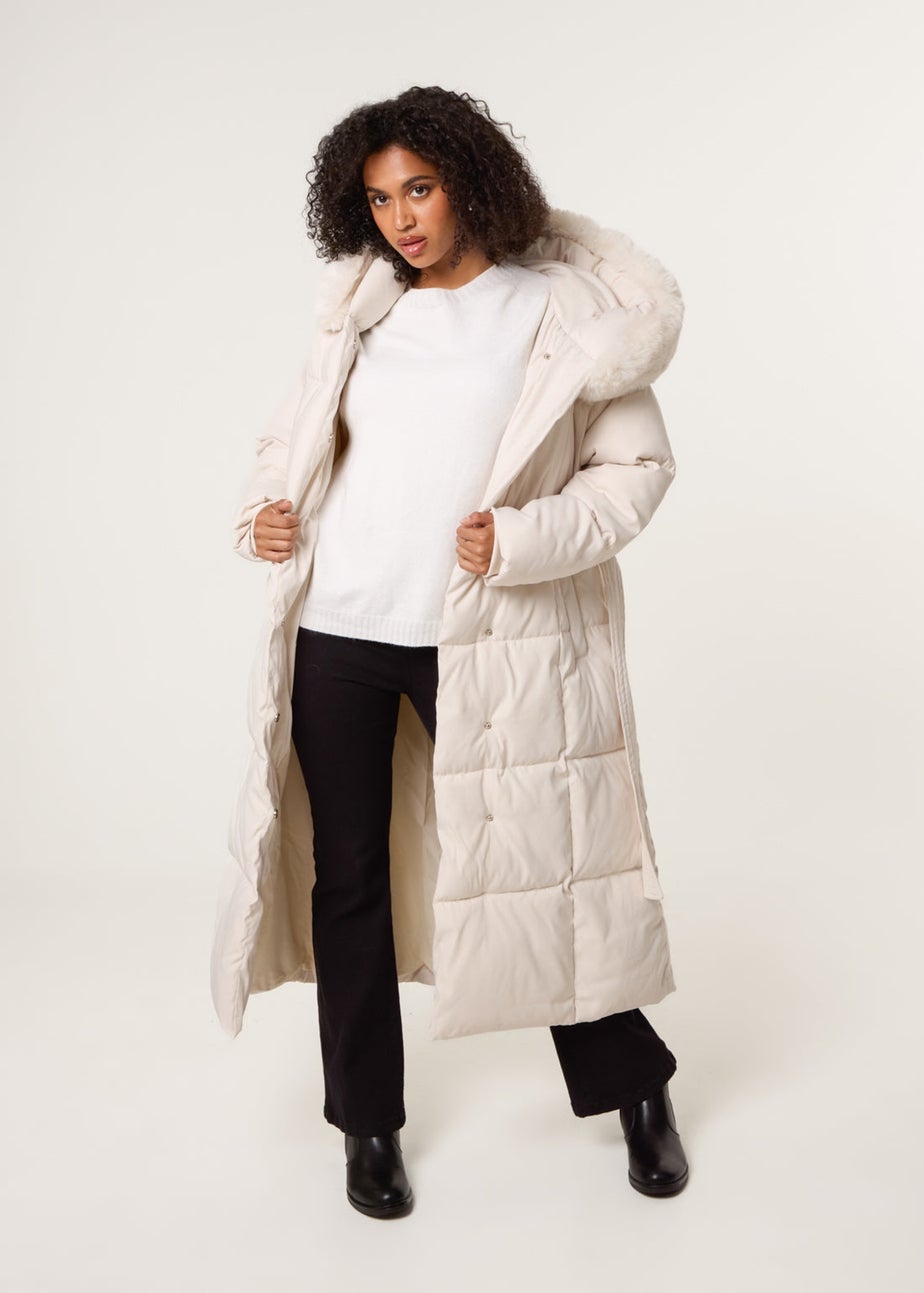 Blue Vanilla Stone Long Puffer Faux Fur Hooded Coat